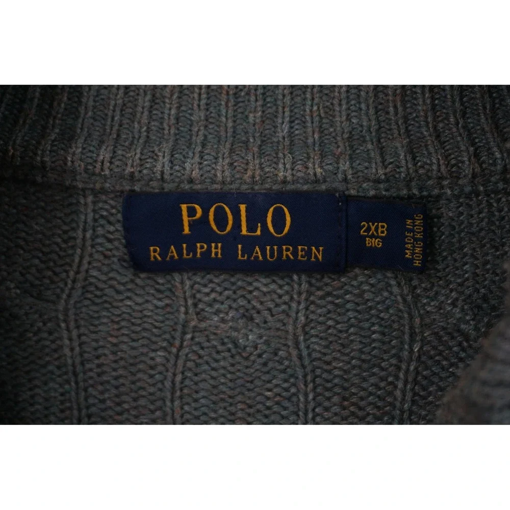 Polo Ralph Lauren Sweater Men's 2XB Big Green Cable Knit Silk Mock Neck Pullover